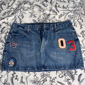 Y2K Denim mini skirt with patches size 12